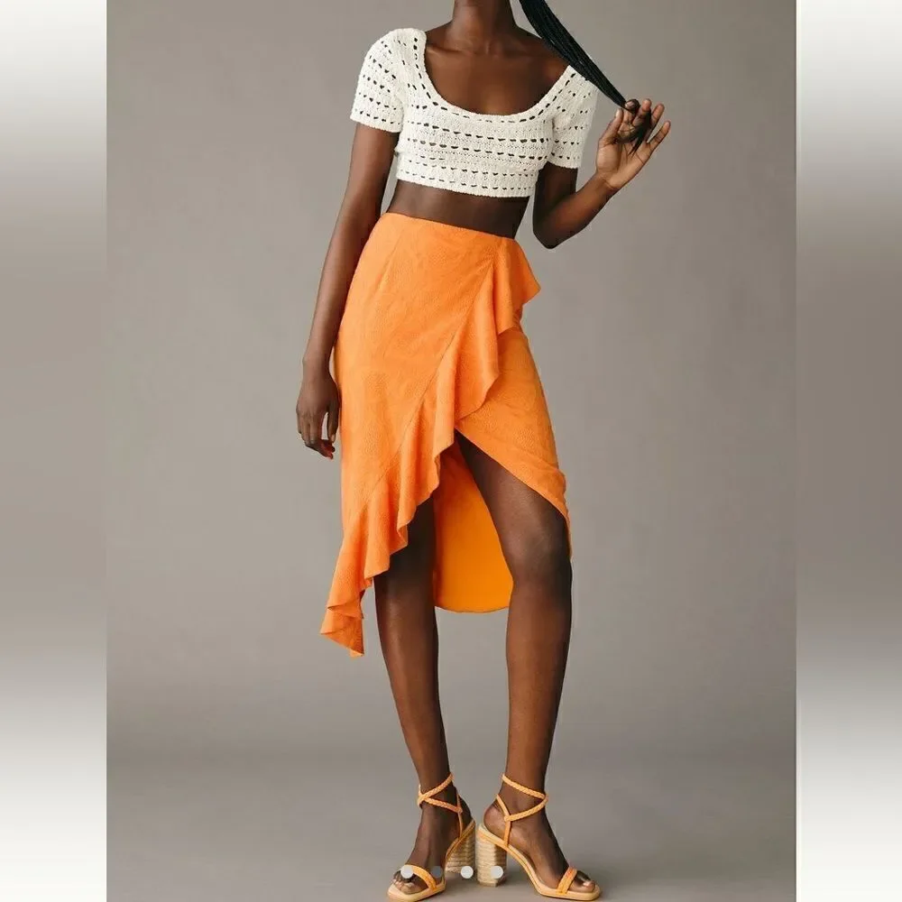 Maeve Slim Ruffle Wrap Skirt
